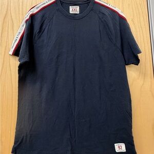 Abercrombie & Fitch Navy Short Sleeve Tee with Red & White Shoulder Tape - XXL